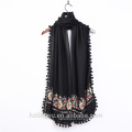 Fashion embroidery tassel scarf premium cotton viscose hijab